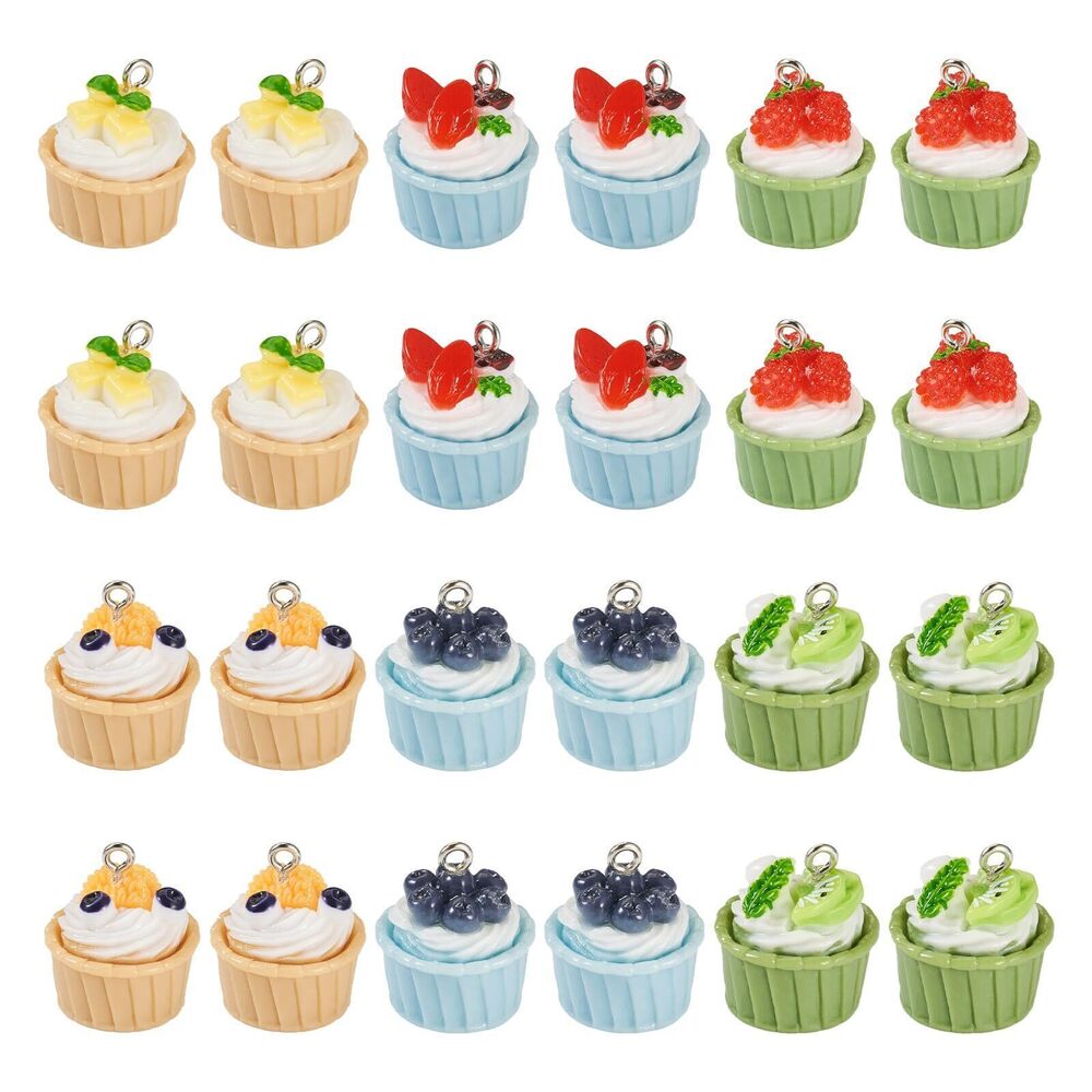 4296 Resin Cupcake Charms 24Pcs Cute 3D Food Fruit Cake Charms Sweeties